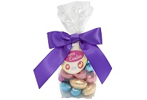 Chocolate Easter eggs in a foil wrapped swing tag bag
