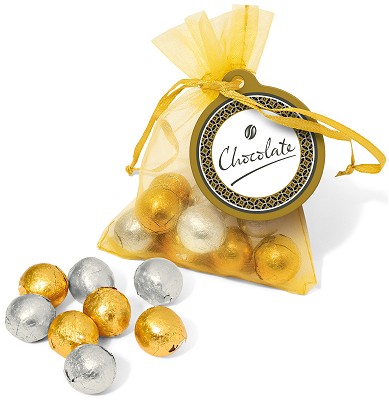 Gold & Silver Foil Chocolate balls in an Organza Bag