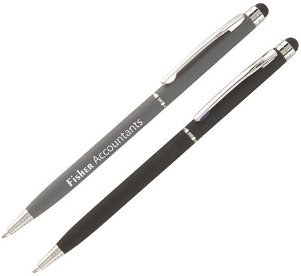 Branded Stylus Ball Point Pen grey and black