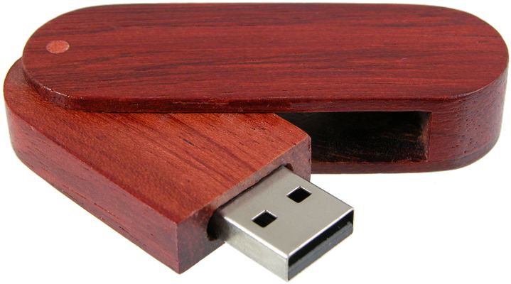 Wooden Swivel USB Drive, opened