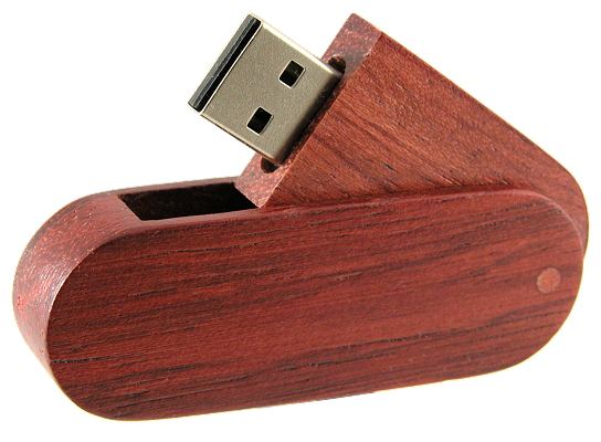 Wooden Swivel USB Drive, side view opened