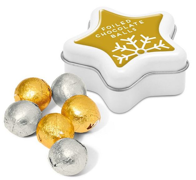 Foil Wrapped Chocolate Balls in a Mini Star Shaped Printed Tin