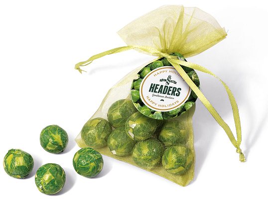 Logo Branded Chocolate Sprouts in an Organza Bag