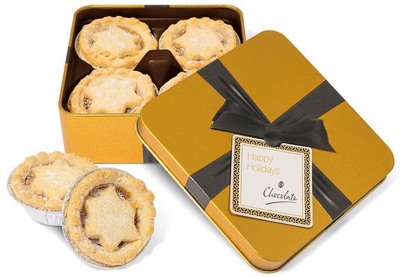 Logo Branded Mince Pies in a Small Gold Square Tin
