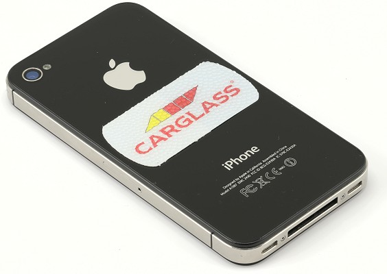 Logo Branded Mobile Phone Grip Pad attached to an iPhone