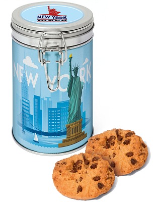Individually Wrapped Cookies in a Silver Flip Top Tin Can