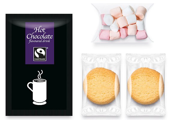 Filling of Bulk Promotional Snack Bags of Shortbread, Hot Chocolate and Mini Marshmallows
