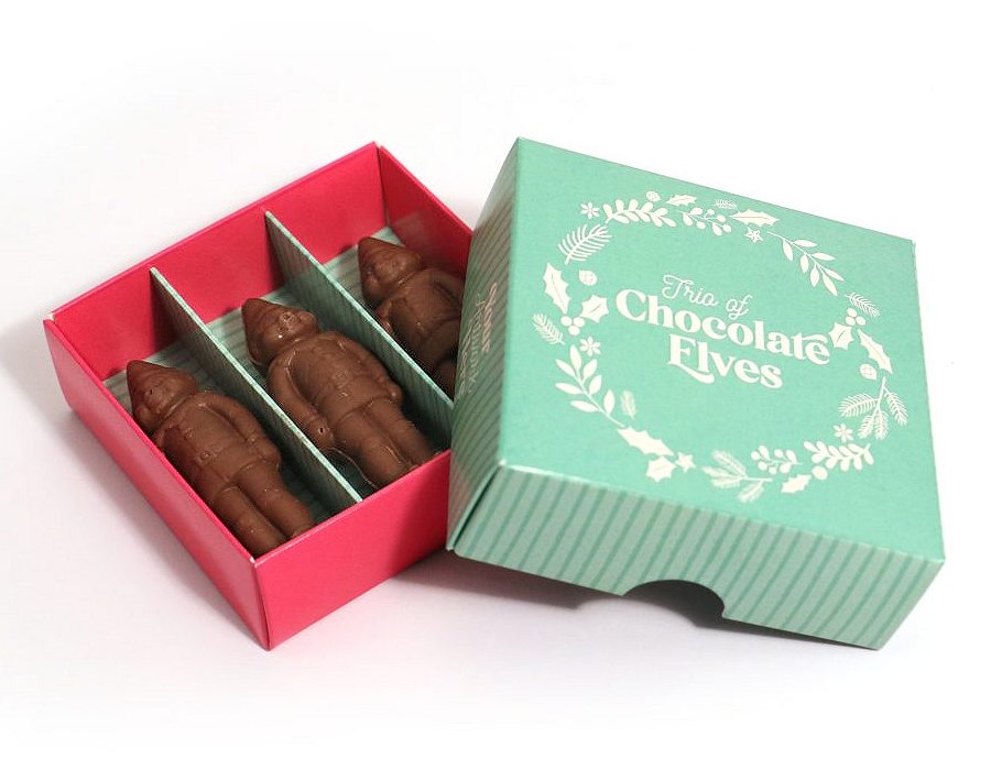 Trio of Chocolate Elves in a Treat Box