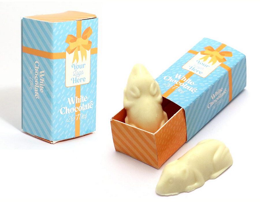Two White Chocolate Mice in a Mini Match Box