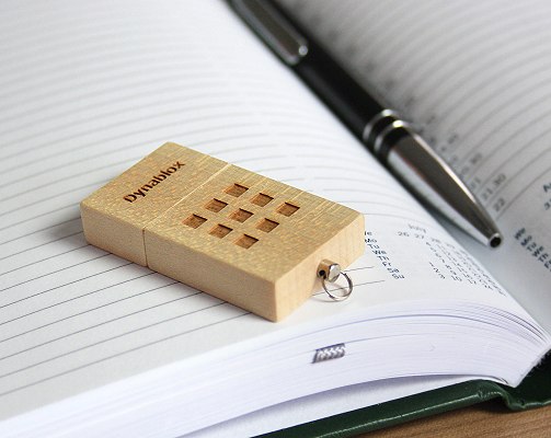 Wood USB drive engraved in the office